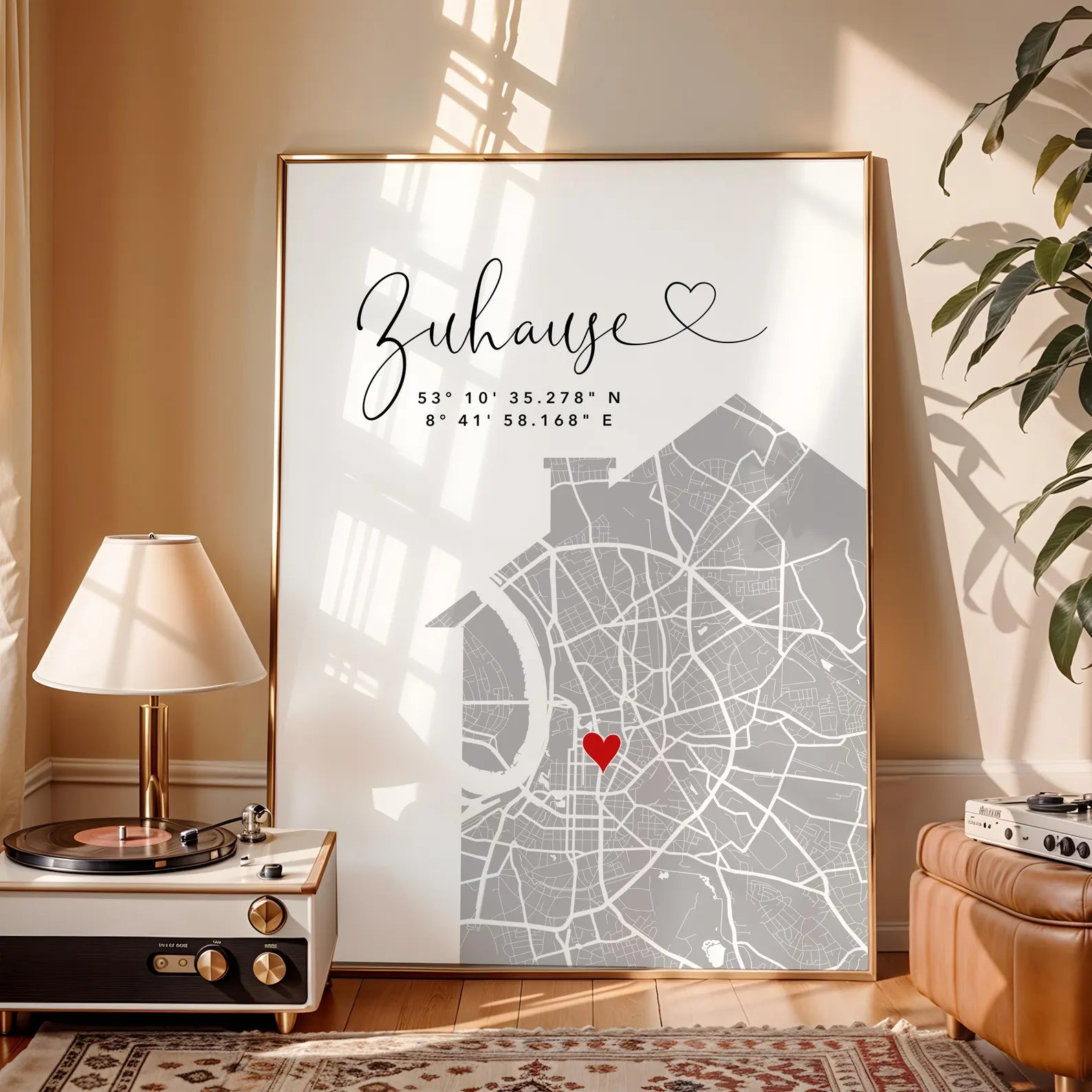 Zuhause Poster mit Haus rechts - Personalisierte Stadtkarte