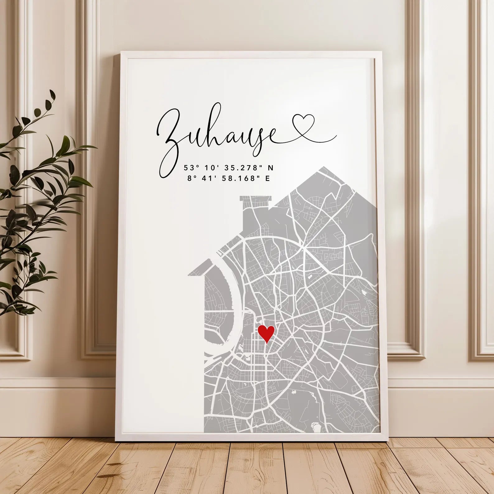 Zuhause Poster mit Haus rechts - Personalisierte Stadtkarte