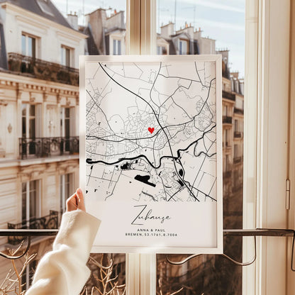 Zuhause Poster - Personalisierte Stadtkarte