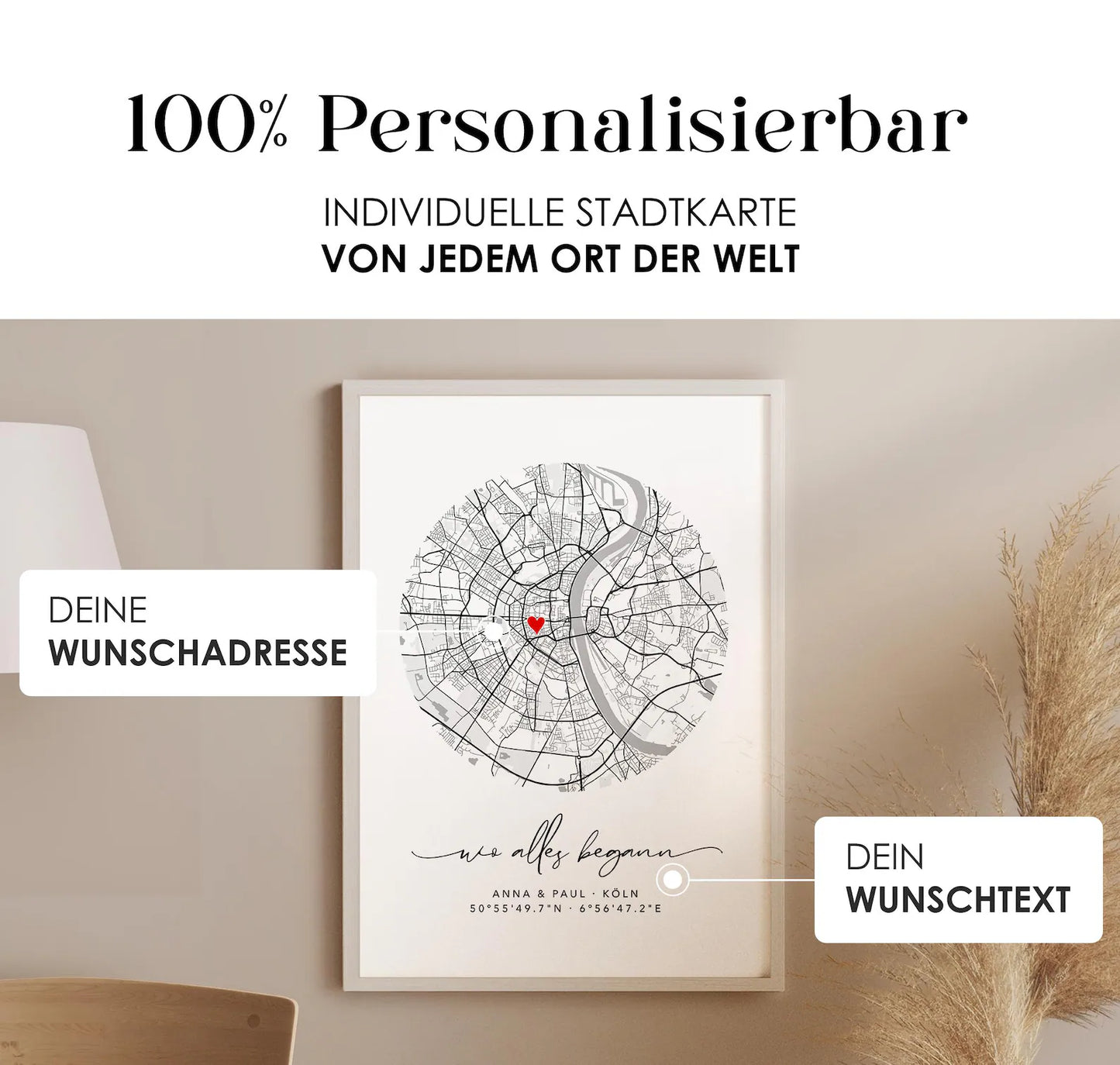 Wo alles begann – Individuelles Koordinaten Bild für Paare