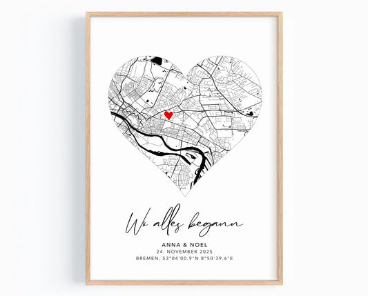 Wo alles begann Poster - Personalisierte Stadtkarte