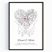 Hand in Hand Koordinaten Bild – Geschenk zur Hochzeit oder Silberhochzeit