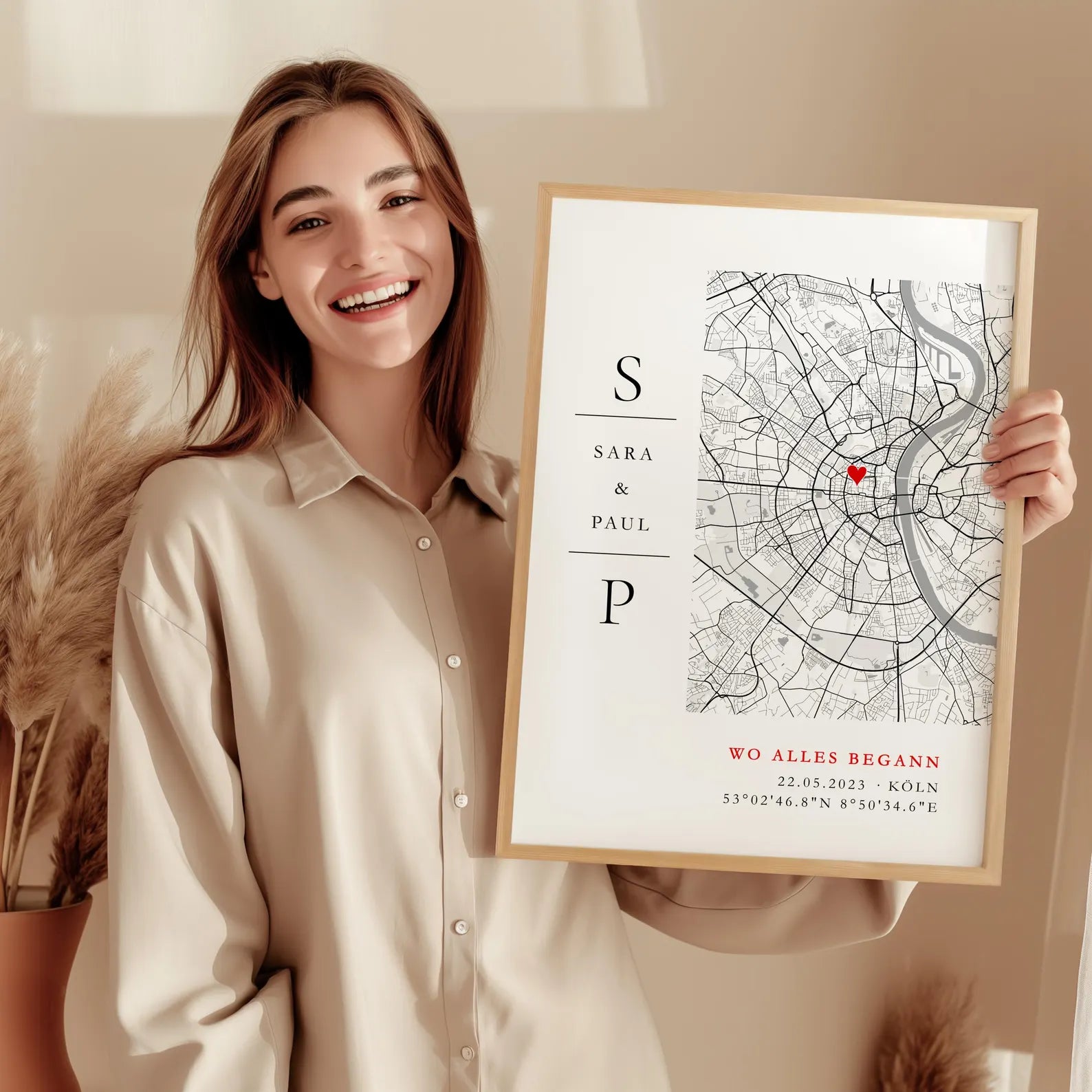 Stadtkarte mit Koordinaten personalisiert - Jahrestag Geschenk für ihn & sie