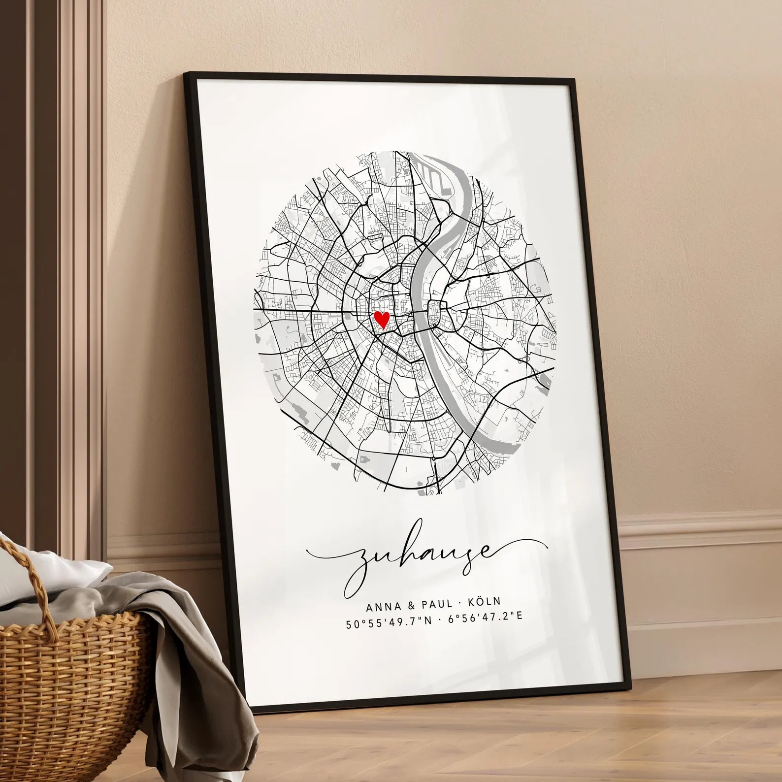 Zuhause Poster im Kreis - Personalisierte Stadtkarte