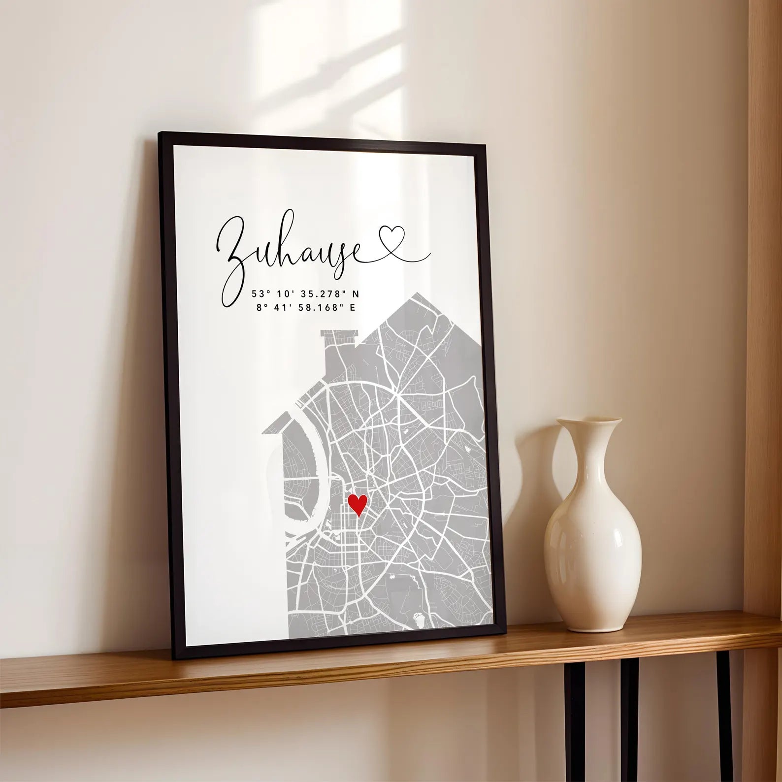 Zuhause Poster mit Haus rechts - Personalisierte Stadtkarte