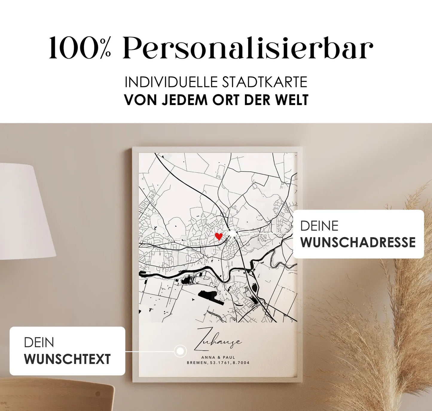 Zuhause Poster - Personalisierte Stadtkarte