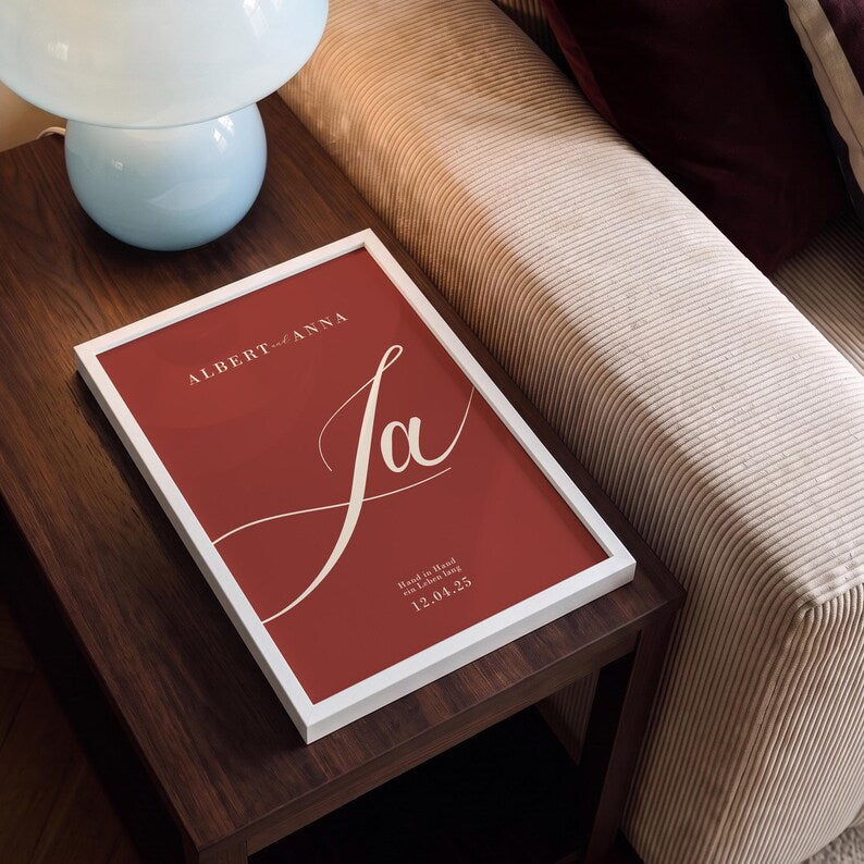 Personalisiertes Hochzeitsposter mit Namen & Datum – „Ja“ Poster als Hochzeitsgeschenk für das Brautpaar