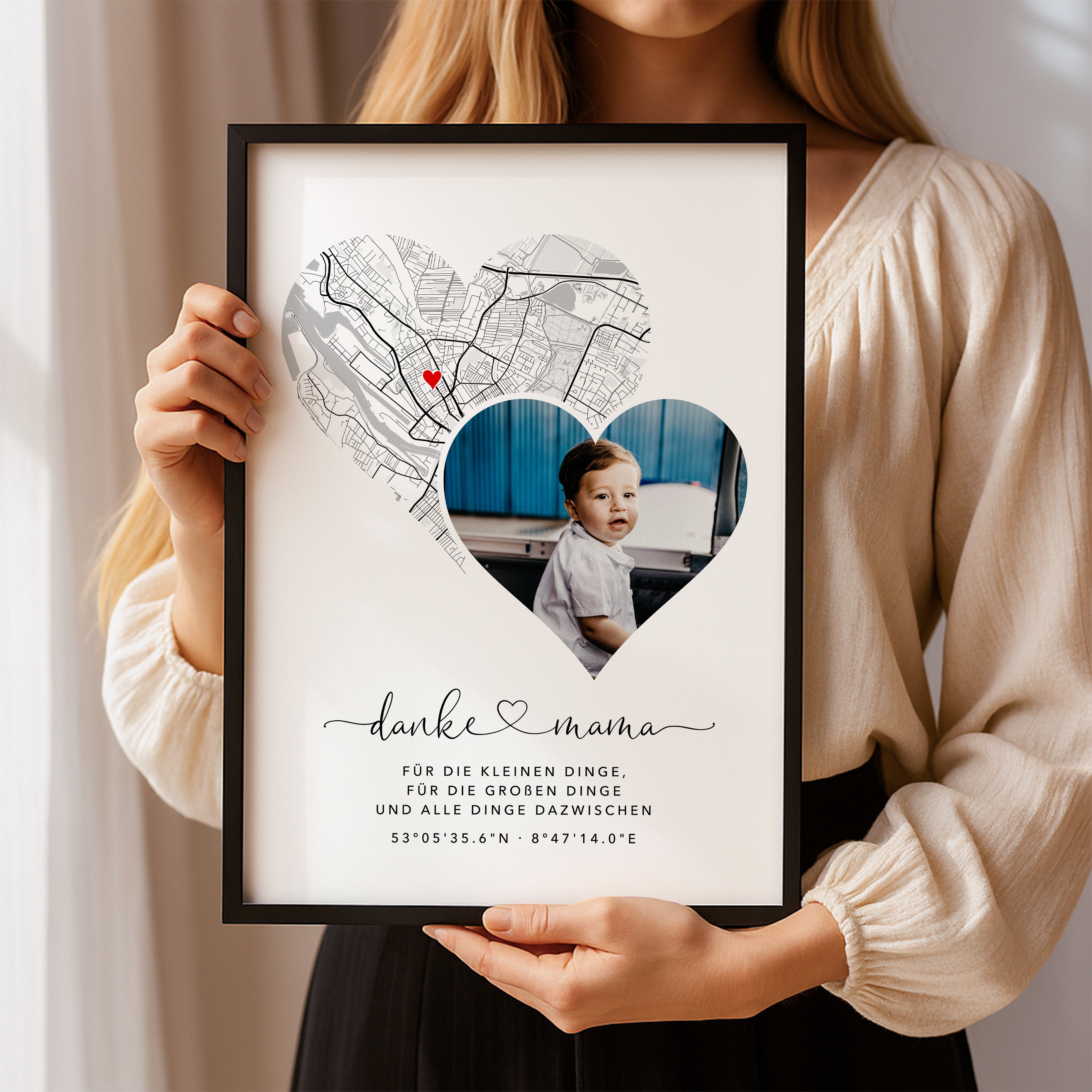 Geschenk für Mama mit Stadtkarte & Foto – Danke Mama Bild zum Muttertag, Geburtstag