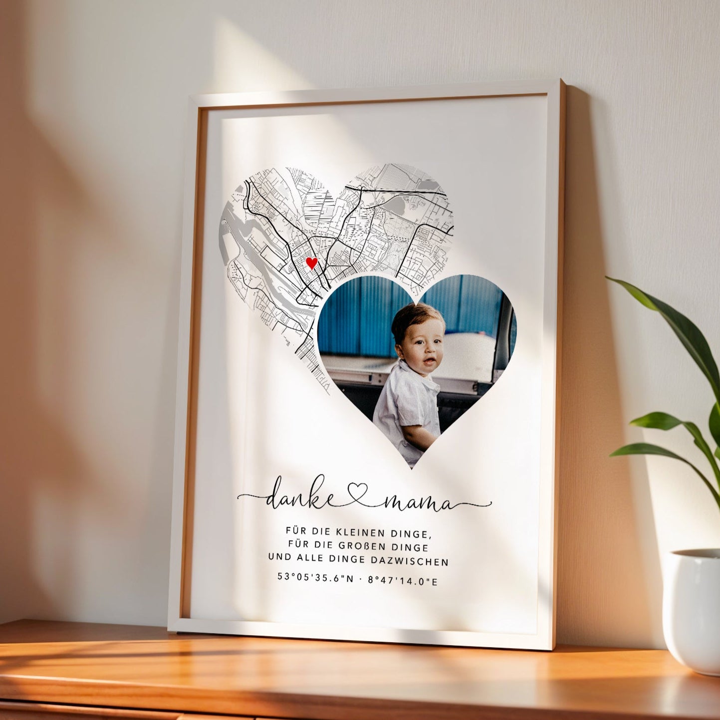 Geschenk für Mama mit Stadtkarte & Foto – Danke Mama Bild zum Muttertag, Geburtstag