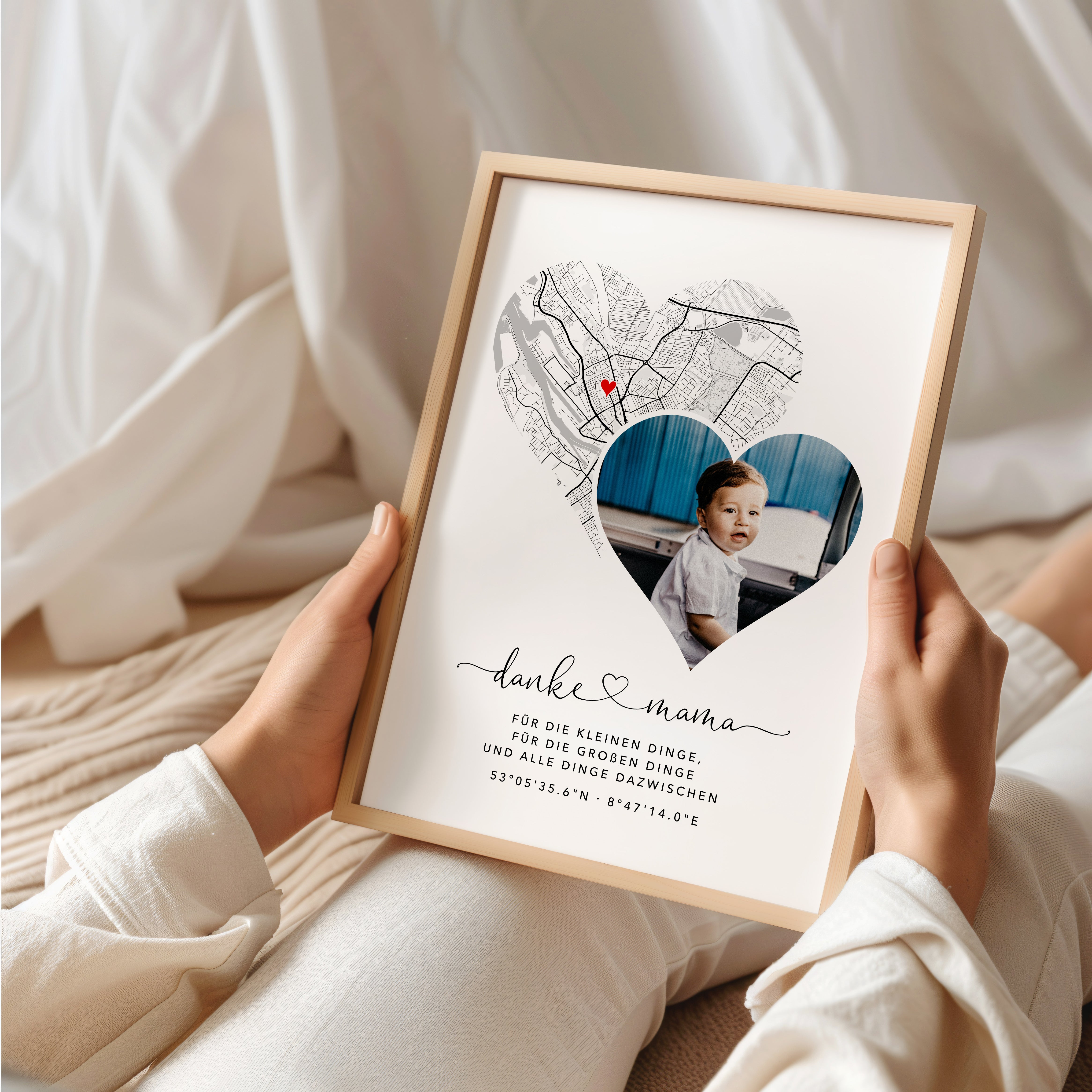 Geschenk für Mama mit Stadtkarte & Foto – Danke Mama Bild zum Muttertag, Geburtstag