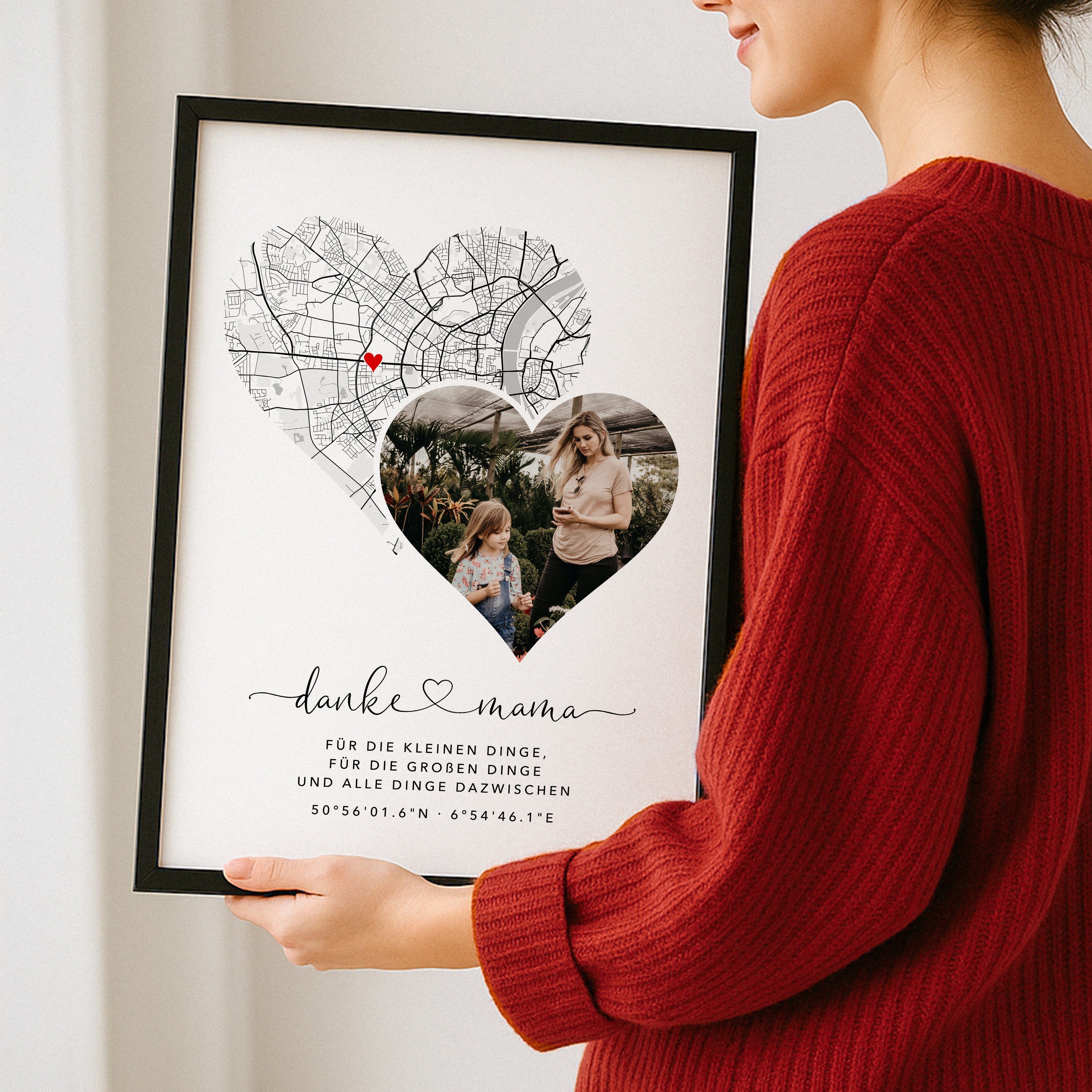 Geschenk für Mama mit Stadtkarte & Foto – Danke Mama Bild zum Muttertag, Geburtstag