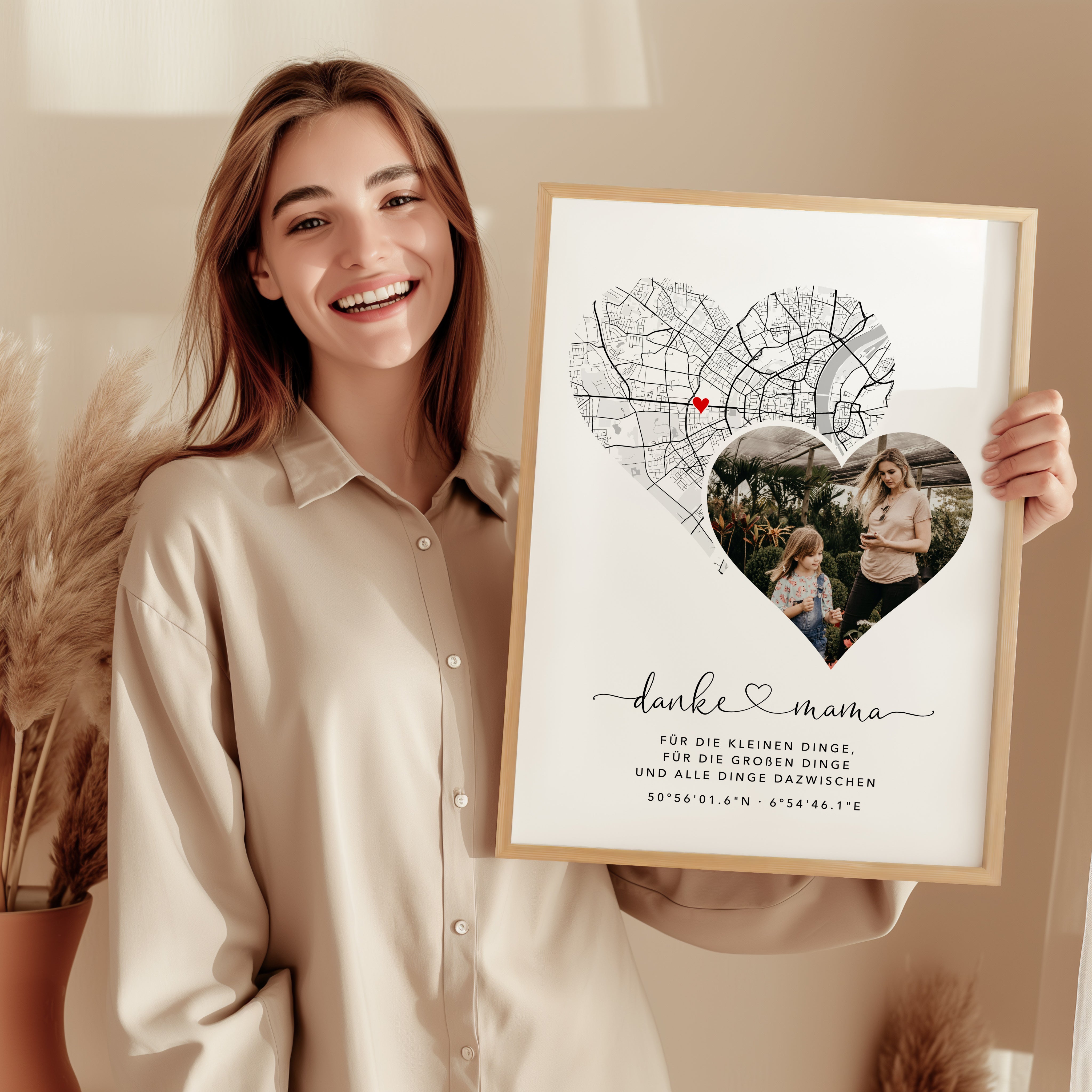 Geschenk für Mama mit Stadtkarte & Foto – Danke Mama Bild zum Muttertag, Geburtstag