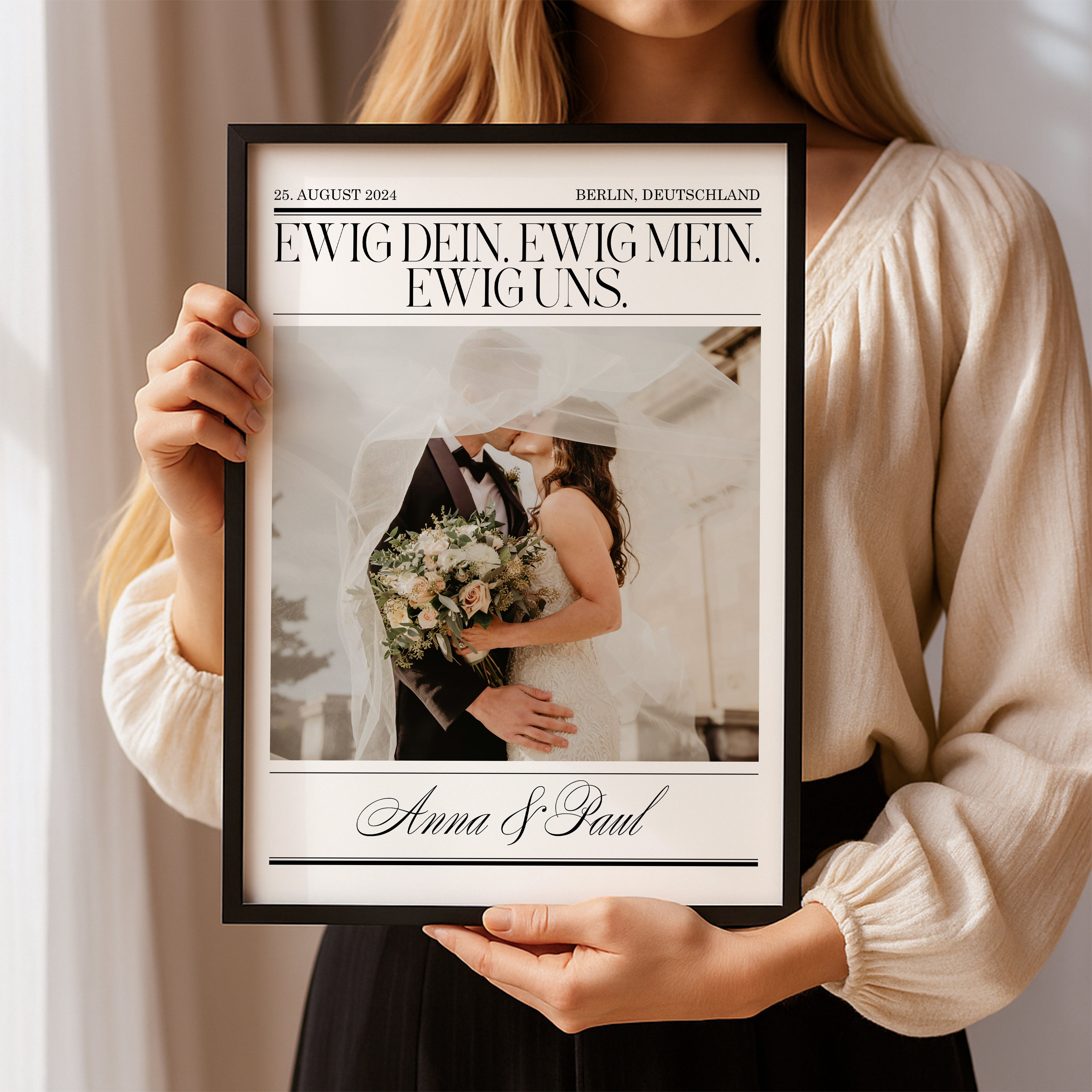 Hochzeitstag Geschenk Poster mit Hochzeitsfoto - Boho Stil