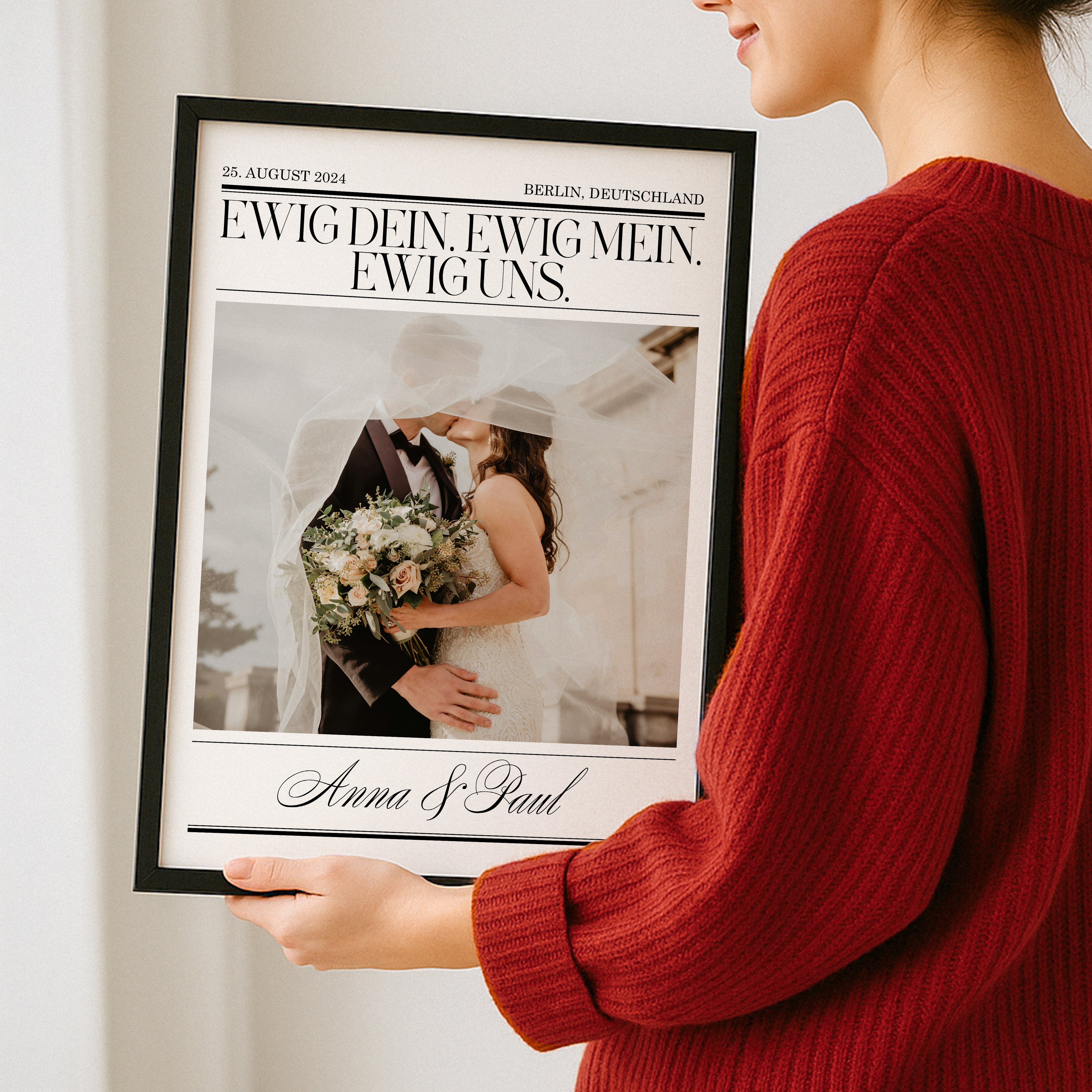 Hochzeitstag Geschenk Poster mit Hochzeitsfoto - Boho Stil