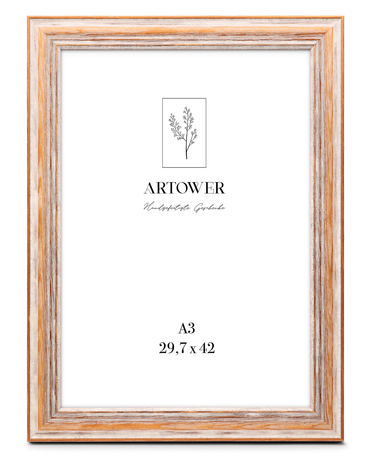Bilderrahmen für A3 (29,7 x 42 cm) - Rustikaler Weiß-Braun
