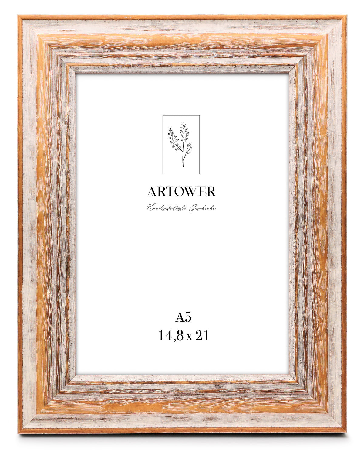 Bilderrahmen für A5 (15 x 21 cm) - Rustikaler Weiß-Braun